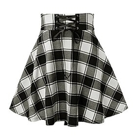 women a line pleated skater skirts Christmas cheerleader high waist plaid flared black and white red S M L XL XXL