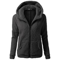 women imitation cotton hooded sweater coat ladies winter warm full zipper solid coat outwear long-sleeve top white