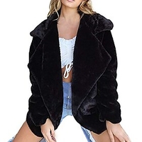 women winter coat keep warm outerwear loose big collar fur coat black