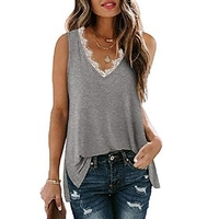 Womens Tank Tops Loose Fit Lace Basic V-Neck Summer Clothes Grey M