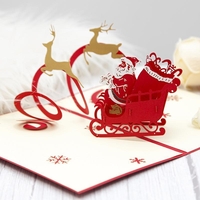 Inloveartshop Red Elk Christmas Cart Pop-up Card