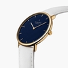 Native - Navy Dial - Gold 36mm White Leather Watch Strap