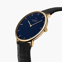 Native - Navy Dial - Gold 40mm Black Croc Leather Watch Strap