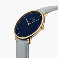 Native - Navy Dial - Gold 40mm Dove Grey Vegan Leather Watch Strap