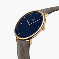 Native - Navy Dial - Gold 40mm Grey Leather Watch Strap