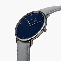 Native - Navy Dial - Gun Metal 36mm Grey Leather Watch Strap