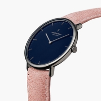 Native - Navy Dial - Gun Metal 36mm Pink Leather Watch Strap