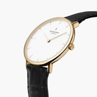 Native - White Dial - Gold 40mm Black Croc Leather Watch Strap