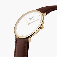 Native - White Dial - Gold 40mm Dark Brown Leather Watch Strap
