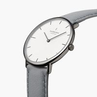 Native - White Dial - Gun Metal 36mm Grey Leather Watch Strap