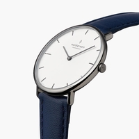 Native - White Dial - Gun Metal 36mm Navy Blue Vegan Leather Watch Strap
