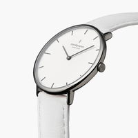 Native - White Dial - Gun Metal 36mm White Leather Watch Strap