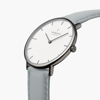 Native - White Dial - Gun Metal 40mm Dove Grey Vegan Leather Watch Strap