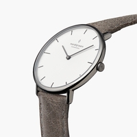 Native - White Dial - Gun Metal 40mm Grey Leather Watch Strap