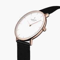 Native - White Dial - Rose Gold 32mm Black Mesh Watch Strap