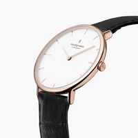 Native - White Dial - Rose Gold 40mm Black Croc Leather Watch Strap