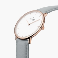 Native - White Dial - Rose Gold 40mm Dove Grey Vegan Leather Watch Strap