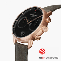Pioneer - Black Dial - Rose Gold 42mm Grey Leather Watch Strap