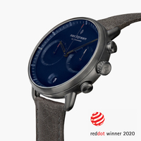 Pioneer - Navy Dial - Gun Metal 42mm Grey Leather Watch Strap