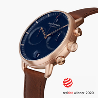 Pioneer - Navy Dial - Rose Gold 42mm Brown Leather Watch Strap