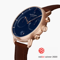 Pioneer - Navy Dial - Rose Gold 42mm Dark Brown Leather Watch Strap