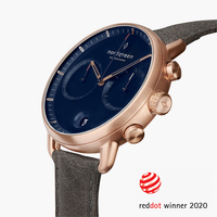 Pioneer - Navy Dial - Rose Gold 42mm Grey Leather Watch Strap