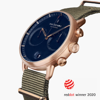 Pioneer - Navy Dial - Rose Gold 42mm Olive Green Nylon Watch Strap