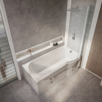 Baignoire asymétrique d’angle pour angle droit – 167, 5 cm x 85 cm - Sans tabliers,  avec bonde,  avec paroi - Belstone