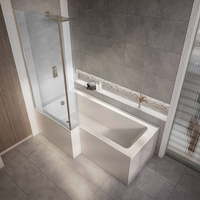 Baignoire douche asymétrique - 150 cm x 85 cm - Pare-baignoire cuivre brossé - Angle gauche - Tablier frontal - Sanford