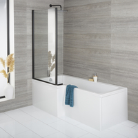 Baignoire douche asymétrique avec pare baignoire noir et tablier frontal – Options d’angle gauche ou droit – Sandford