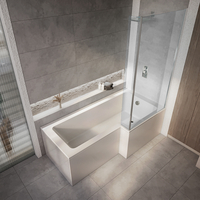 Baignoire douche asymétrique moderne - 150 x 85 cm - Pare-baignoire chromé - Angle droit - Tablier frontal - Sanford