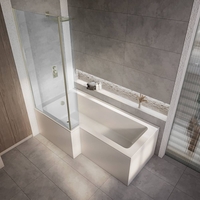 Baignoire douche asymétrique moderne - 150 x 85 cm - Pare-baignoire laiton ancien - Angle gauche - Tablier frontal & latéral - Sanford