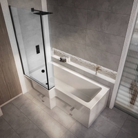 Baignoire douche asymétrique moderne - 150 x 85 cm - Pare-baignoire noir - Angle gauche - Sanford - Hudson Reed