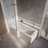 Baignoire douche asymétrique moderne - 170 x 85 cm - Pare-baignoire cuivre brossé - Angle gauche - Tablier frontal & latéral - Sanford