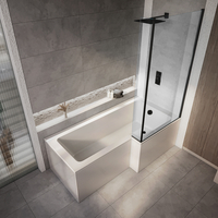 Baignoire douche asymétrique moderne - 170 x 85 cm - Pare-baignoire noir - Angle droit - Tablier frontal - Sanford