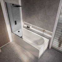 Baignoire douche rectangulaire moderne - 150 x 70 cm - Pare baignoire fumé - Tabliers latéral & frontal - Covelly - Hudson Reed