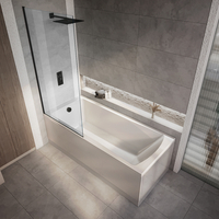 Baignoire douche rectangulaire moderne - 170 x 70 cm - Pare-baignoire noir - Tablier frontal - Sandford - Hudson Reed