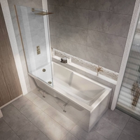 Baignoire douche rectangulaire moderne - 170 x 75 cm - Pare baignoire cuivre brossé - Sandford - Hudson Reed