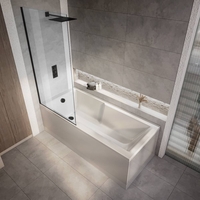 Baignoire douche rectangulaire moderne - 170 x 75 cm - Pare baignoire noir - Tablier frontal - Sandford - Hudson Reed