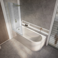 Baignoire Douche Semi-îlot - 170 cm x 72, 5 cm - Avec Paroi Or Doré - Angle Arrondi - Hudson Reed