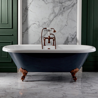 Baignoire îlot à double dos rétro – 179, 5 cm x 78, 5 cm - Gris pierre – Pieds cuivre satiné - Elton