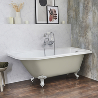 Baignoire îlot d’angle droit - Rétro – 168, 5 x 75 cm – Beige - Pieds blancs - Legend - Hudson Reed