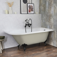 Baignoire îlot d’angle droit - Rétro – 168, 5 x 75 cm – Beige - Pieds noirs - Legend - Hudson Reed