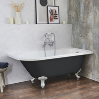 Baignoire îlot d’angle droit - Rétro – 168, 5 x 75 cm – Gris - Pieds blancs - Legend - Hudson Reed