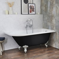Baignoire îlot d’angle droit - Rétro – 168, 5 x 75 cm – Noir - Pieds blancs - Legend - Hudson Reed