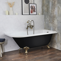 Baignoire îlot d’angle droit - Rétro – 168, 5 x 75 cm – Noir - Pieds or brossé - Legend - Hudson Reed