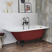 Baignoire îlot d’angle droit - Rétro – 168, 5 x 75 cm – Rouge - Pieds noirs - Legend - Hudson Reed