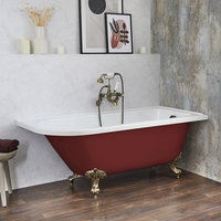 Baignoire îlot d’angle droit - Rétro – 168, 5 x 75 cm – Rouge - Pieds or brossé - Legend - Hudson Reed