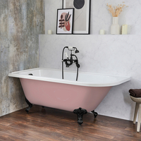 Baignoire îlot d’angle gauche - Rétro – 168, 5 x 75 cm – Rose - Pieds noirs - Legend - Hudson Reed
