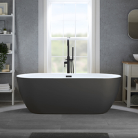 Baignoire îlot moderne - Double dos – 160 x 75 cm - Gris - Trop-plein noir - Otterton - Hudson Reed